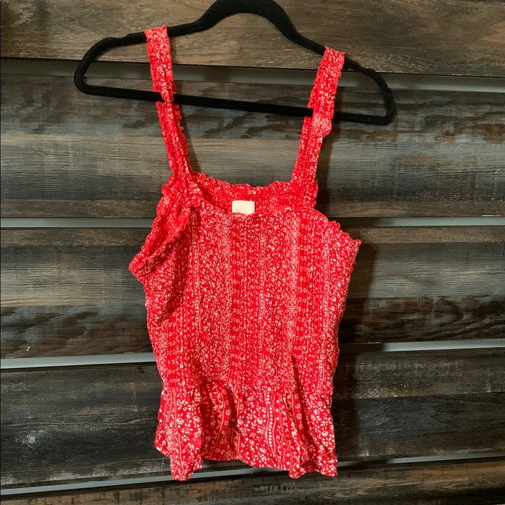 Red Smocked Peplum Camisole